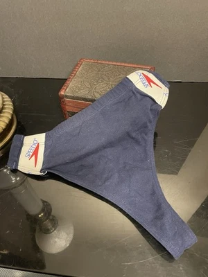 Винтажный мужской подлинный Speedo стринги купальник S/M темно-синий хлопок-спандекс - Изображение 1 из 4