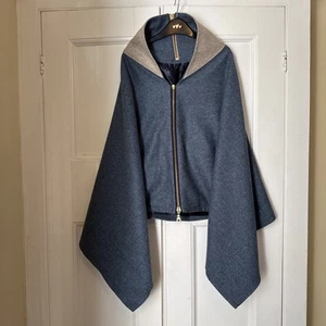 Holland Cooper 💯 Wool Cape Blue And Beige Immaculate - Picture 1 of 8