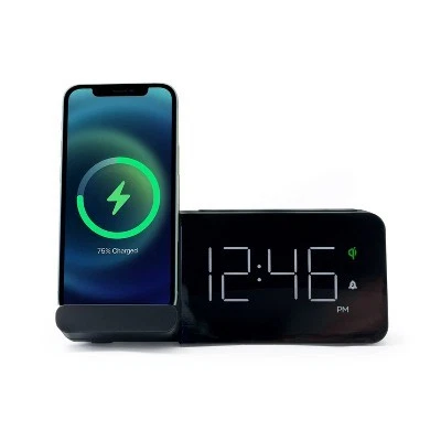 Capello Power Stand Alarm Desk Table Clock Wireless Charger USB Port Black