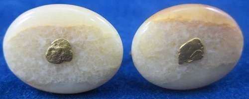 Conjunto de BRINCOS FOSSILIZADOS Vintage Rockhounds OURO & Par de Fósseis de Madeira Petrafied - Imagem 1 de 1