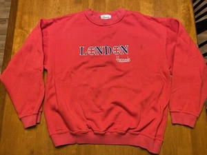 Vintage 90s Harrods London Mens Size L Large Spell Out Crewneck Sweatshirt Red - Picture 1 of 16