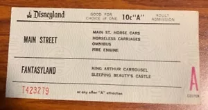 Vintage Disneyland 10c "A" Adult Admission 2 Different Lands Free Shipping - Picture 1 of 2