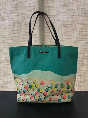 Bolso de Mano Kate Spade Beach Scene Sand Hill Circle Bon Shopper Algodón Lona 13" x 13" Foto 1 de 4