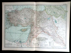 Edwardian Map of Turkey in Asia, Armenia + (1902) ex Century Atlas of the World - Picture 1 of 3