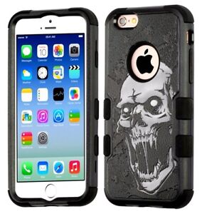 For iPhone 5/6/7/XS - Hybrid HARD & SOFT Rubber Armor Black Vampire Skull Case