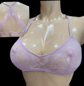 Victorias Secret Very Sexy Sheer Lace Mesh Unlined Racerback Bralette Bra Lilac - Picture 1 of 5
