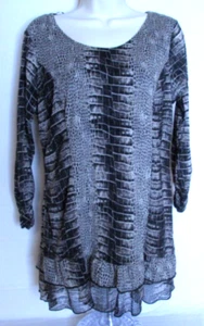 Style & Co. Women's Medium Gray & Black Animal Print with Ruffle Bottom Blouse - Picture 1 of 6
