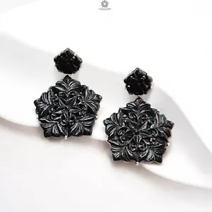 Juego de pendientes de astilla 925 tallados en ónix negro 14,82 gms 2" - Imagen 1 de 6