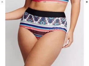 Lane Bryant Cacique Boho Paisley Stripe Mid Waist Tummy Control Swim Brief 28 - Picture 1 of 5