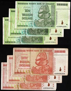 3 x 10 Trillion + 3 x 50 Billion Zimbabwe Dollars AA 2008 Currency Authentic COA - Picture 1 of 3