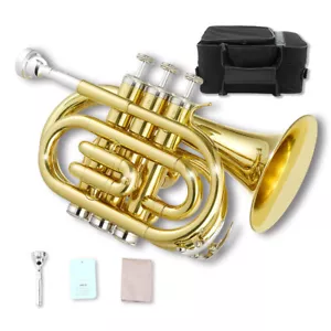 Trompeta de Bolsillo Bb de Latón con Estuche, Boquilla, Paño de Limpieza Instrumentos Musicales - Imagen 1 de 6