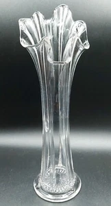 Vintage 14" Clear Swung Glass Vase Smooth Panel Star Bottom Hand Crafted Molded - Picture 1 of 13