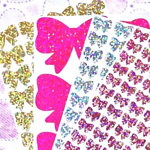Holographic Sparkle Bow Stickers! - 0.3 to 5 inch - Choose a Size & Color! - Picture 1 of 7
