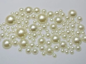 500 Elfenbein Acryl Runde Halbperlen Verschiedene Größen 4mm-12mm FlatBacks Basteln - Bild 1 von 4