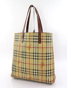 Auth BURBERRY Brown House Check PVC Canvas and Leather Tote Bag Purse #59832 - Picture 1 of 16