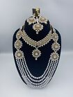 Indian Pearl Bridal Necklace Earrings Wedding Gold Plated Fashion Jewelry Set