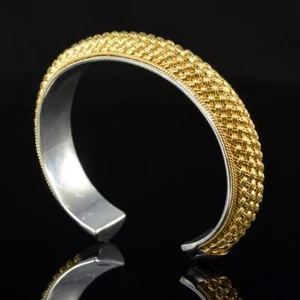 Armreif Armband Sterling Silber & Gold Vermeil 2-Tone Handgemacht IN Bali 35.04g - Bild 1 von 16