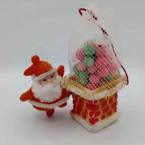 Vintage Flocked Plastic Santa Claus Chimney Candy Holder Christmas Ornament - Picture 1 of 12