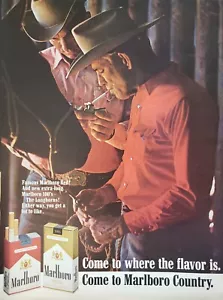 1968 Marlboro Cigarettes Come To Where Flavor Is Two Cowboys Horse Print Ad - Picture 1 of 1