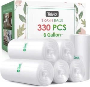 6 Gallon 330 Count Clear Strong Trash Bags for Home Kitchen & Office - Picture 1 of 7