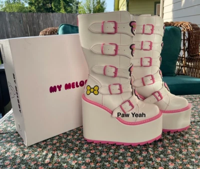 Botas YRU x My Melody Dune femininas EUA tamanho 7 branco rosa Sanrio NOVAS - ENVIO RÁPIDO - Imagem 1 de 4