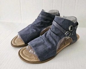 Blowfish Malibu Zip Gladiator Sandals Cotton Blue Canvas Sz 8.5 - Picture 1 of 9