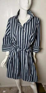 Lafayette 148 New York Oversized Striped Midi Shirt Dress Pullover Blue Gray 2X - Picture 1 of 6