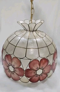 VTG Capiz Shell Scallop Lamp Shade Tiffany Style 16" Ceiling Light Boho *READ - Picture 1 of 19