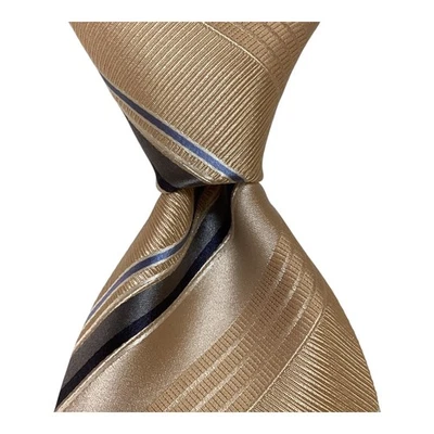 Corbata de seda para hombre ERMENEGILDO ZEGNA ***** ITALIA de lujo a rayas beige/gris usada en excelente estado Foto 1 de 3