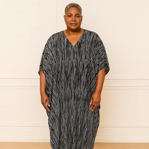 Goddess Black and Gray Abstract V-neckline Kaftan Size O/S - Picture 1 of 5