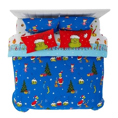  Ropa de cama de vacaciones y Navidad súper suave 7 piezas tamaño king Grinch de Dr. Seuss Foto 1 de 4