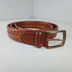 Vintage Brooks Brothers 38 Woven Leather Belt Brass Buckle Brown Made in USA - Picture 1 of 9