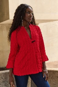 Joseph Ribkoff Red  Jacquard Texted Trapez Swing Jacket 251034 UK 12 RRP £275.00 - Picture 1 of 6