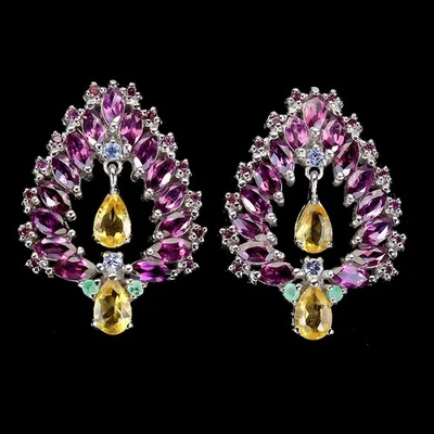 Pendientes de plata de ley 925 pera citrino rodolita tanzanita piedras preciosas joyería Foto 1 de 4