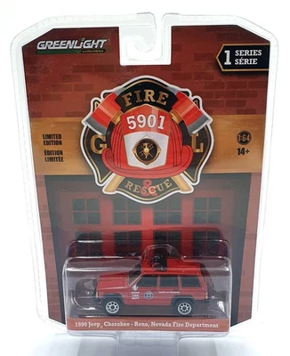 Greenlight 1/64 Scale 67010-D - 1990 Jeep Nevada Fire Department - Red - Image 1 of 4
