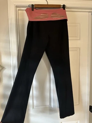 复古 Y2K Victoria's Secret 黑色喇叭折叠打底裤金色翅膀 L 长 — 第 1/4 张图片