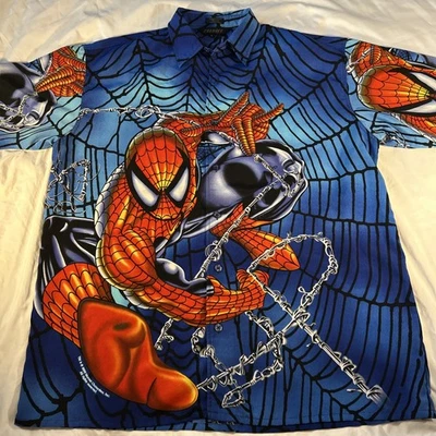 Vintage Y2K SpiderMan graphic short sleeve button up shirt by changes Large - Image 1 of 4
