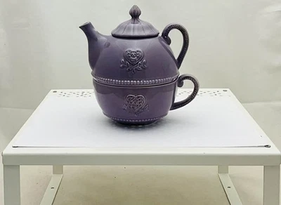 Amadéus théière solitaire céramique mauve coeurs en relief - Photo 1/4
