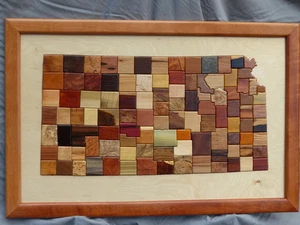 intarsien holzkarte,kansas,kunst,haus,büro,hartholz,exotisches holz,schnitzerei,wood worki - Bild 1 von 3