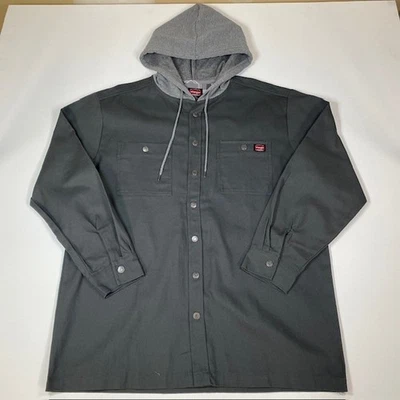Wrangler Workwear Mens L/G Hooded Shirt Jacket Button Up Gray Long Sleeve - Image 1 of 4
