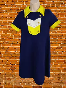 VINTAGE NAVY/YELLOW UK 6-8 MATERNITY DRESS SAILOR SHORT SLEEVE FIT FLARE WOMENS - Picture 1 of 5