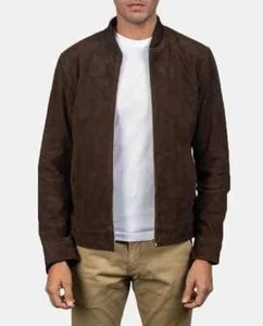Brown Biker Men's Bomber Winter Real Authentic Suede Jacket Casual Soft & Smooth - Picture 1 of 7