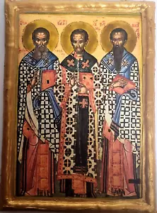 Tres Santos Jerarcas San Gregorio San Juan San Basilio Griego Oriental Ortodoxo Icono - Imagen 1 de 5