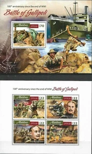 MALDIVAS - 2016 MONTADO "PRIMERA Guerra Mundial - Batalla de Gallipoli (Dardanales)" ¡Dos S/S! - Imagen 1 de 3