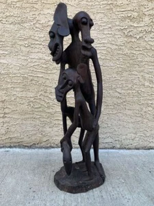 Mid-Century Cubist African Makonde Tribal carved ebony wood family sculpture 23" - Picture 1 of 12