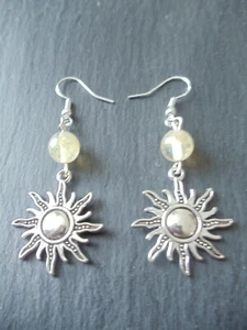 Sun Earrings Citrine Crystal 925 Sterling Silver Hooks Solar Plexus Chakra Gift - Picture 1 of 9