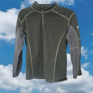 Kuhl Kashmira Sweater Boys Large 14-16 Green Solid 1/4 Zip Outdoors Mountains - Picture 1 of 6
