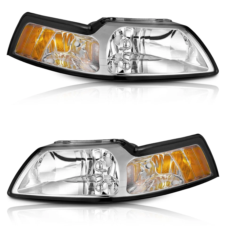 Pair Headlights Assembly For 1999-2004 Ford Mustang Halogen Headlamps Foto 1 de 4