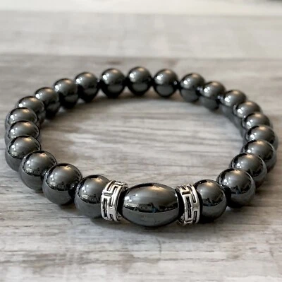 Your Plain & Simple Unisex Black Magnetic Hematite stretch Bracelets 6 - 12 - Image 1 of 4