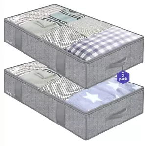 2 Pack Foldable Underbed Bags Blankets Clothes Comforters Storage Bags w/ Zipper - Picture 1 of 6